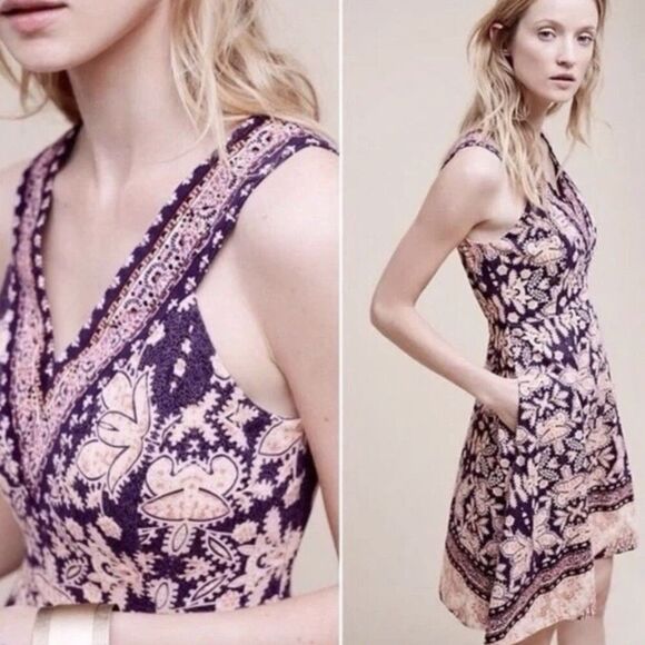 Anthropologie Maeve Cour Royal Corduroy Dress Size 4 Sleeveless Boho Midi - Picture 1 of 12